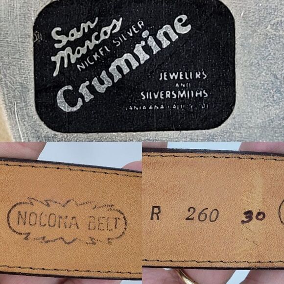 Vintage Nocona Belt Leather Inlay 30 Tan Silver Nickel B R Monogram Buckle - Picture 3 of 10